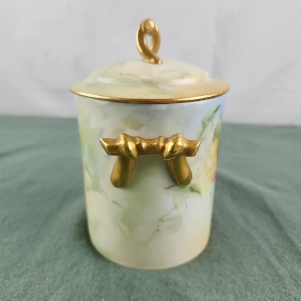 Antique GDA France Limoges Condensed Milk Container W/ Lid  Gold Scroll‎ Grapes